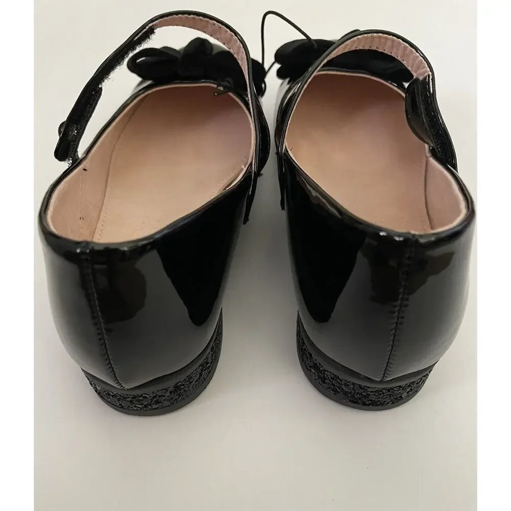 Nordstrom Lillie Mary Jane Black Bow Sparkle Kids Girls Dress Shoes Size 3
